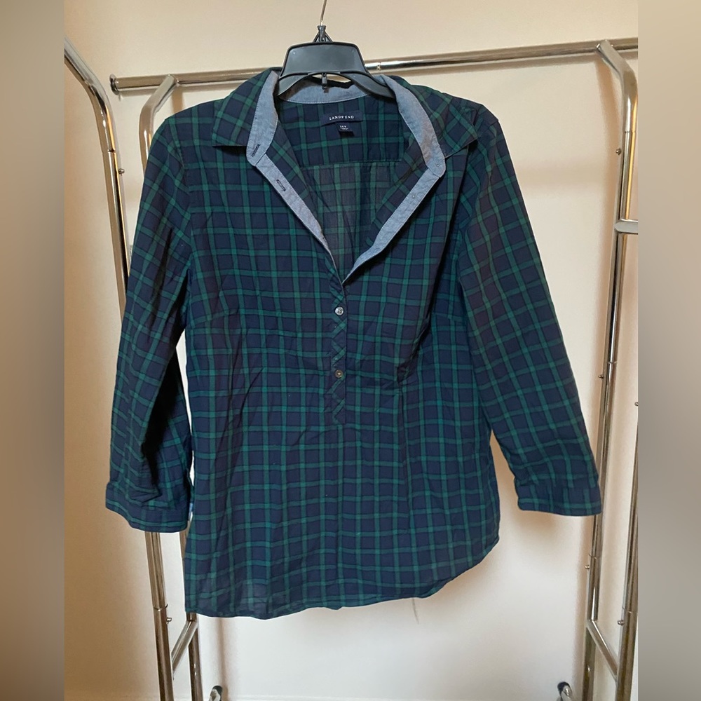 Land’s End Tall Plaid Poplin Popover Top